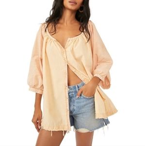 We the Free Striped Oxford Swing Tunic Size XL Golden Combo Yellow Orange